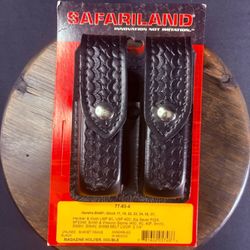 Safariland 77 Double Mag Pouch Leather Basket Weave Chrome Snap Glock 9mm .40