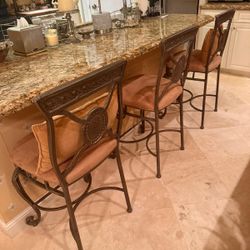 Set of 3 Decorative Metal Barstools with Cushioned Seats – Excellent Condition