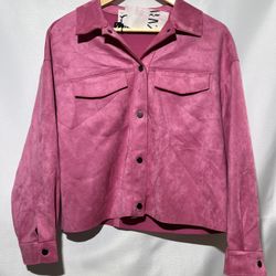Zara Fuchsia Pink Faux Suede Cropped Jacket Size small Button Down