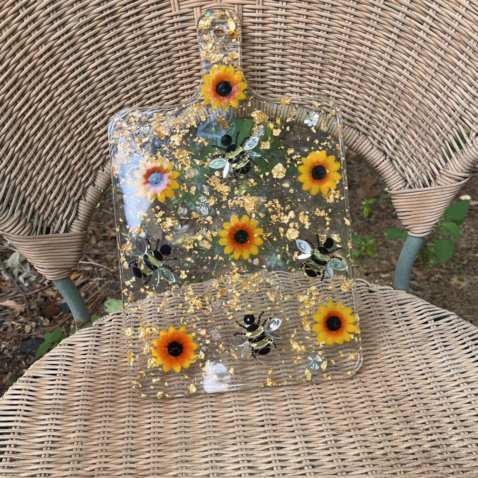 Resin Bees And Flower Cutting Board