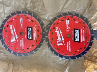 2 Milwaukee 7-1/4 Inch 24T NITRUS Carbide Framing And Demolition Saw Blades. Brand NEW.