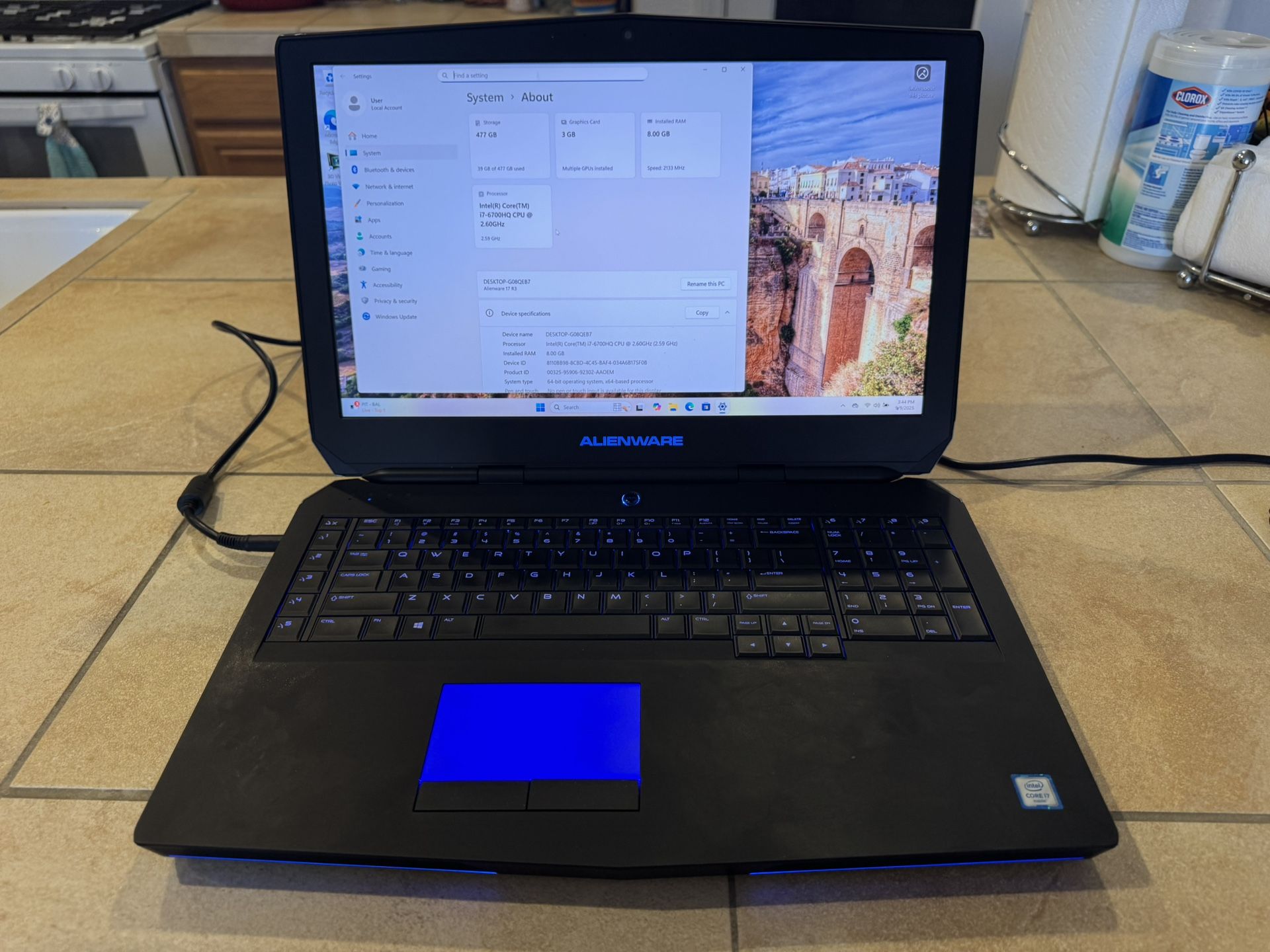 Alienware 17- R3, Gaming Laptop 17.3”, I7-6700, 16  GB DDR4, GTX 970,  500 Gig SSD, Windows 11