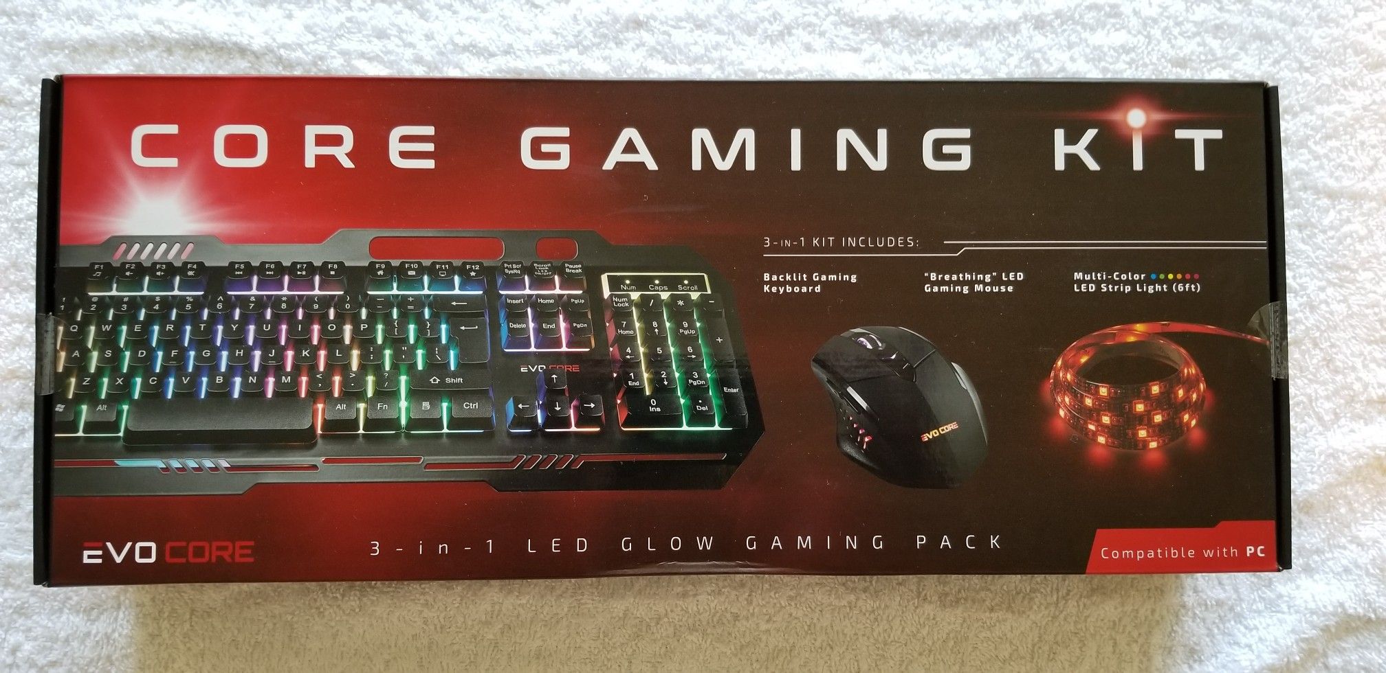 Evo Core Gaming Kit 3-in-1 LED Glow Gaming Pack (Keyboard, Mouse, Strip, Remote)