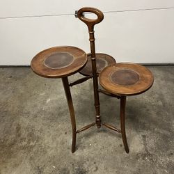 Mid Century Antique Cherry 3 Tier Plant Stand by Brandt / Leather Inlay
