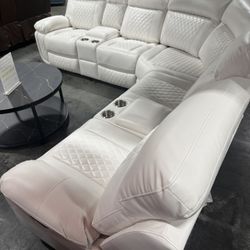 White Power Recliner Sectional with LED Light and Bluetooth Speaker (4.28) Reclinable eléctrico seccional blanco con luz LED y altavoz Bluetooth (4.28