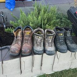 Three Pairs of Cat Steel Toe Boots Size 10 1/2