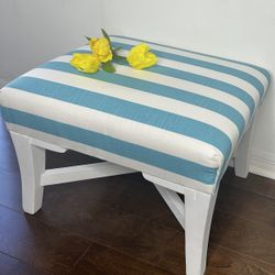 Gorgeous Ottoman … Brand New Turquoise And White Fabric… Freshly Painted And Distressed. 
