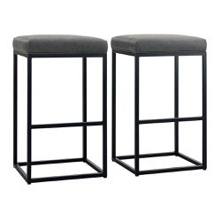 Gray Leather Cushion and Black Metal Frame Metal Bar Stool (2-pieces)