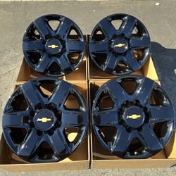 20” Chevrolet Silverado Oem Rims In New Gloss Black Powder Coat