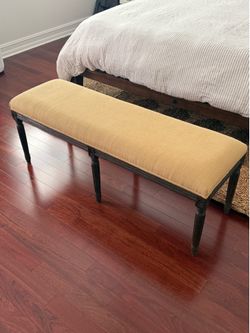 Restoration Hardware Upholstered Bench – 50” – Linen / Rustic Wood