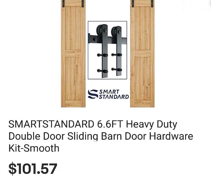 SMART STANDARD 6.6 Ft Heavy Duty Double Door Sliding Door Hardware Kit-smooth