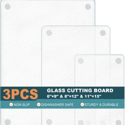 New 3 Pack Tempered Glass Cutting Board for Kitchen Counter, Clear Glass Cutting Board with Non-Slip Feet, Heat Resistant, Scratch Resistant, Easy to 