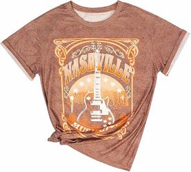 Women Country Music Shirts Nashville Concert Outfit Vintage Guitar Music City Tshirts Short Sleeve Summer Tees Tops 2025 New Blouses for Women US Tops