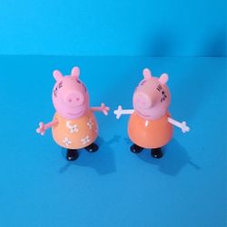 Peppa Pig Mommy Mom Pig Orange Yellow Flower Dress 3" Figure Jazzwares 2003 Lot 2