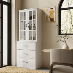 71" H X 23.6" W Kitchen Pantry With Bookcases, Glass Door Kitchen Hutch