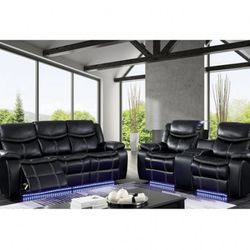 Black Leatherette Sofa Set With Power Recliners