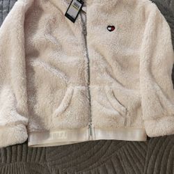 Tommy Hilfiger Hoodie Girls White Swan Sherpa Zip Fleece Size M (8/10)