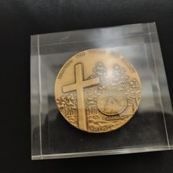 Vintage Christian Broadcasting Co Commemorative Coin in Acrylic Paperweight