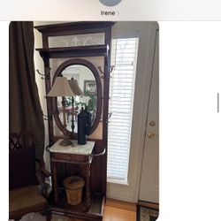 Replica Antique/ hall tree/ marble Top. Drawer underneath 30 " width x 83"