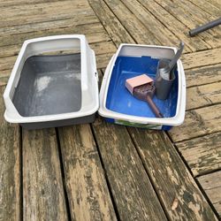 ๐พ 2 Large Cat Litter Boxes + Scoops & Holders โ Clean & Ready to Use!