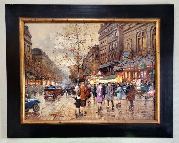 Vintage Paris Impressionist Oil on Canvas Impasto Painting 50x40 Signed