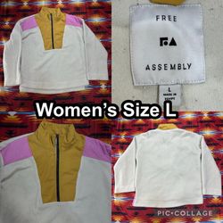 Free Assembly Half Zip Mixy Popover Colorblock Fleece Sweatshirt Women’s Large