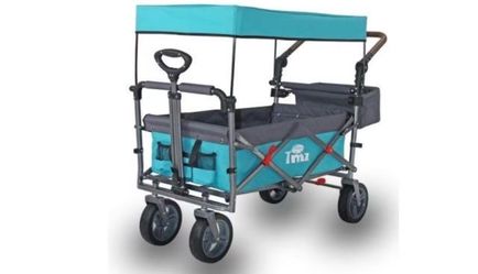 TMZ Collapsible Wagon, Outdoor Utility Garden Cart with Canopy, Heavy Duty Camping Wagon with Big Wheels, Folding Wagon for Sports, Shopping, Fishing