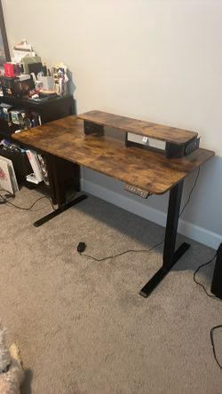 Brown Wood Grain Standing Desk with Monitor Stand