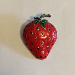 Strawberry Brooch Pin Charm Silver Tone 1 3/4" Height 1 1/4" Width 