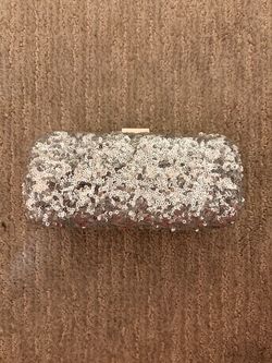 Expressions NYC Silver Sequin Evening Clutch w/ Chain Stra