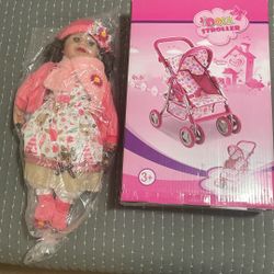 Doll And Doll Stroller