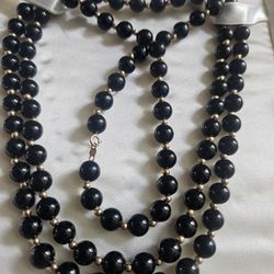 Vintage Black Pearl Necklace With Bracelet 