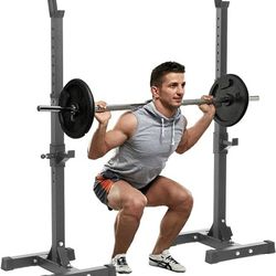 Max.550lbs Steel Squat Rack Adjustable 40"- 66" Barbell Free-press Bench Workout Home Gym

