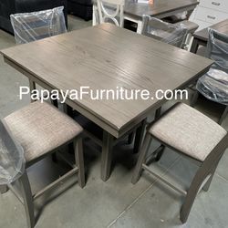 New! Counter Height Dining Set, 5pcs Table And Chairs, Dining Table, Chairs, Counter Height Chairs, Table, Grey Dining Set, Casual Table, Dinette Set 