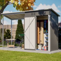 Durable 5x3FT Galvanized Steel Shed & Gazebo Combo, Easy Assembly Lean-To Storage with Open Pergola, All-Weather 2-in-1 Garden Shed for Tool Storage, 