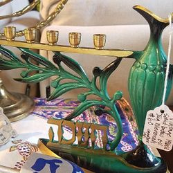 Vintage brass menorah, Enameled