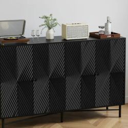 BEAUTIFUL BLACK SIDEBOARD GEOMETRIC PATTERN & METAL LEGS.BRAND NEW 56X16X34 REGULABLE SHELVES