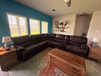 Brown leather sectional