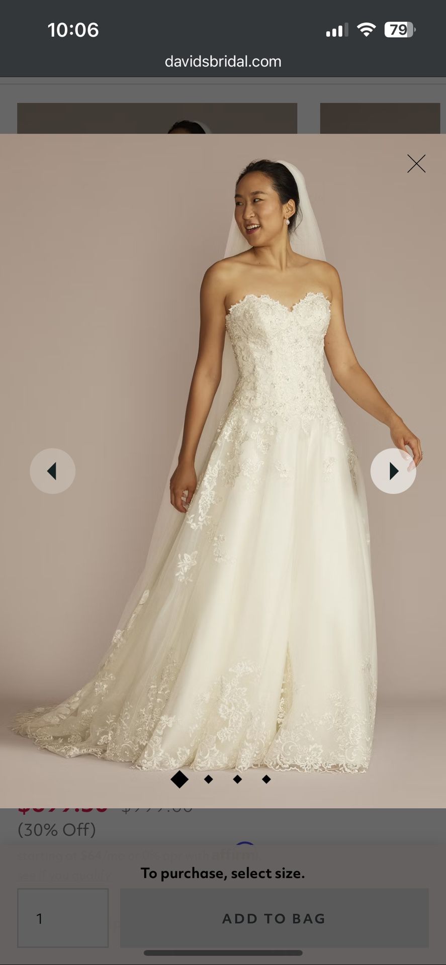 David’s Bridal Beaded Lace And Tull Ball Gown Wedding Dress