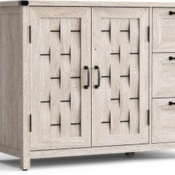 Sideboard Buffet Cabinet, 43" W Farmhouse Storage Cabinet with Drawers and Shelves, Gray