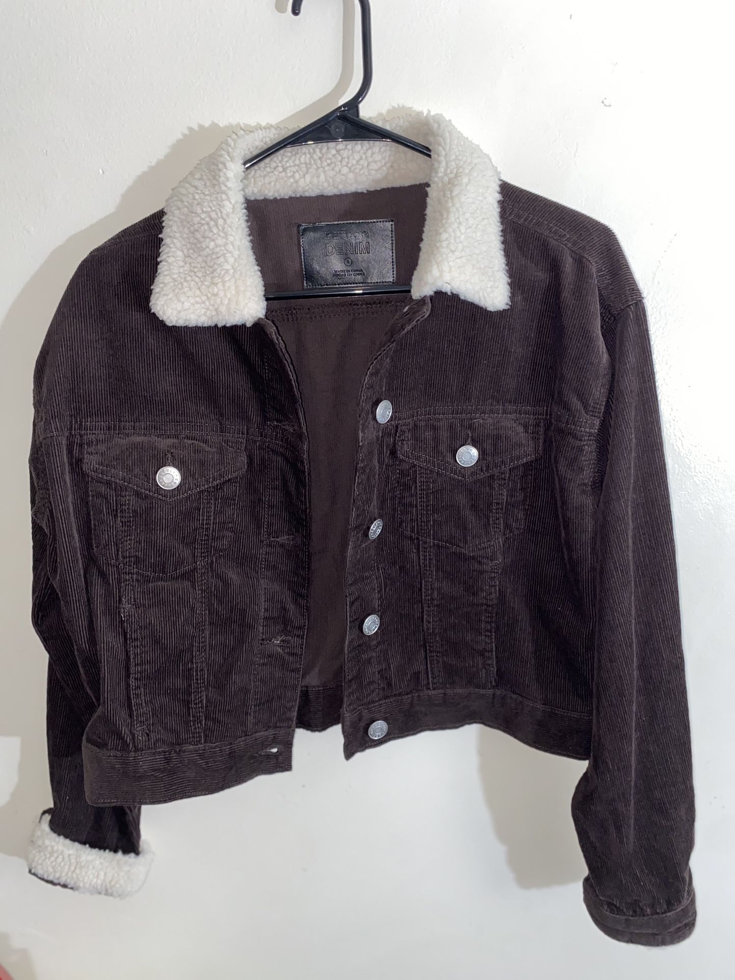 Refuge Denim Button Up jacket Women's Small Chocolate Brown Corduroy With Fleece