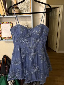 Blue Floral Lace Sequin Mini Dress