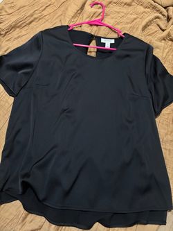 Womens On 34th Black Satin Short Sleeve Blouse
