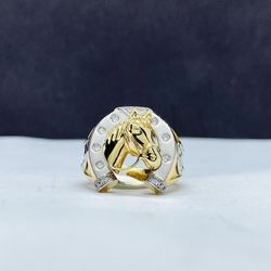 14k solid gold horse Ring , Italian gold