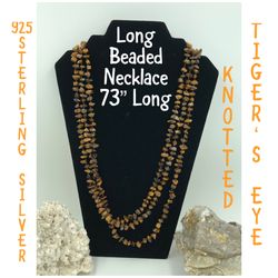 925 STER Silver Tiger’s Eye Long Beaded Necklace 73”