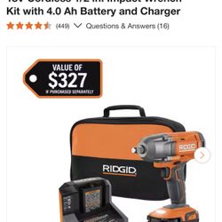 RIDGID 18V Cordless 1/2 in. Impact Wrench Kit with 4.0 Ah Battery and Charger