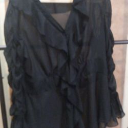 Ashley Stewart Long Sleeve Ruffle V Neck Button Down Bell Sleeve Blouse Size 16 Excellent Condition