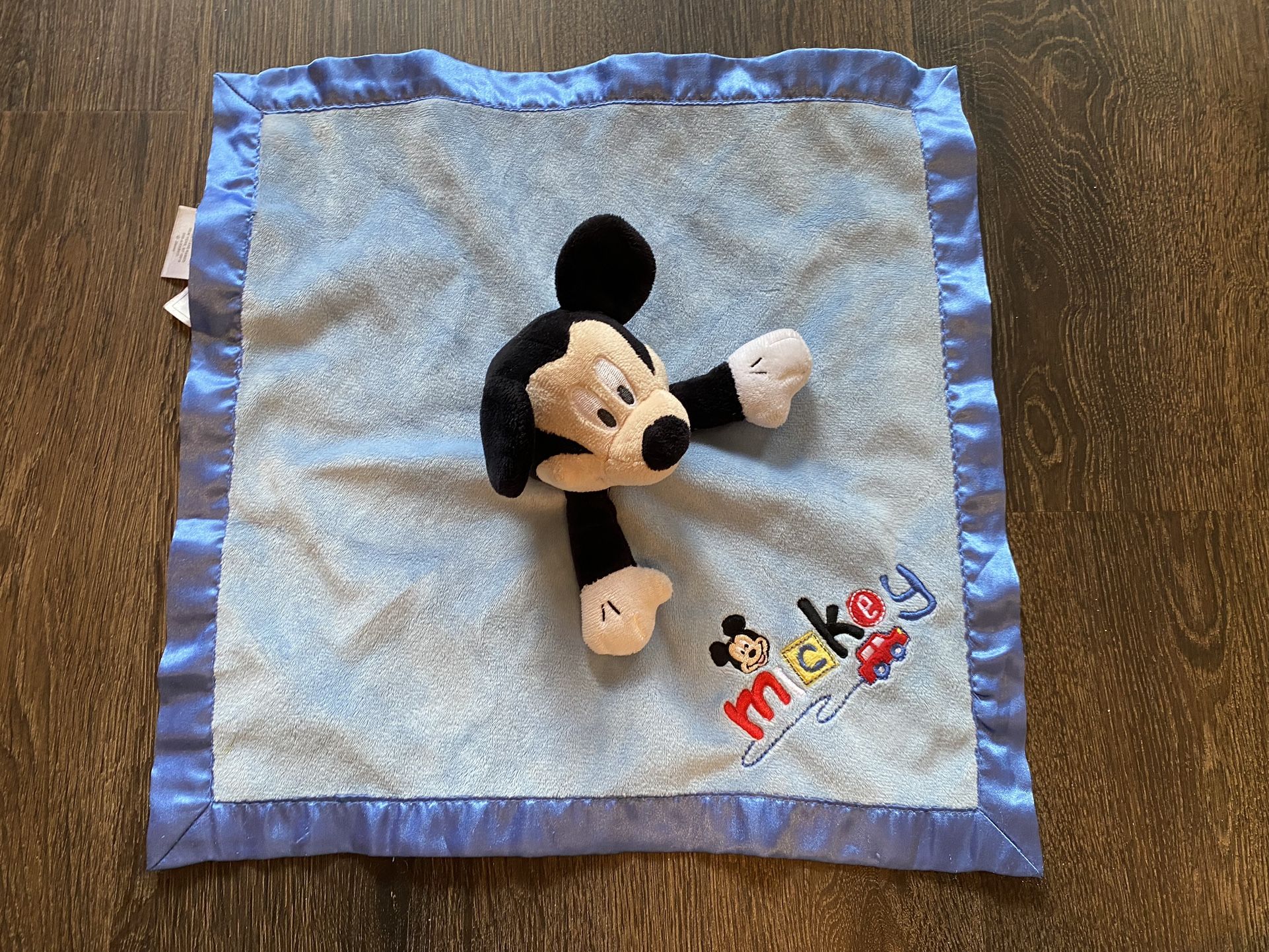 DISNEY Baby Mickey Mouse Blue Lovey Security Blanket Plush Satin