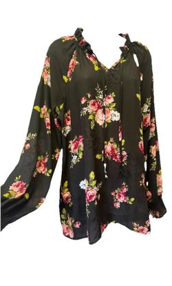 BEAUTIFUL
Time & True Women's~ SIZE:XXL (20) Black Floral Long Sleeve Tie Neck Chiffon Blouse /Top.