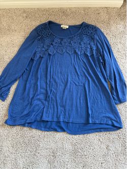 Status by Chenault Blue Lace Crochet Long Sleeve Top Women’s 2XL